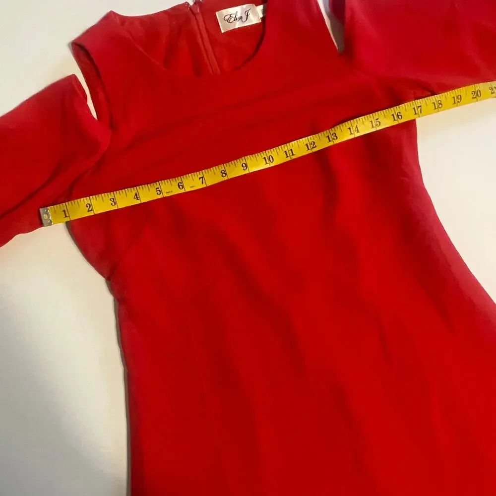 Eliza J. Red Crepe Cold Shoulder Dress Women's Size 4 Petite Casual Jewel Neck - Picture 8 of 10